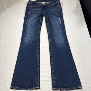 True Religion Women's Disco Becky Big T Boot Cut Jeans Size 32 DISTRESSED